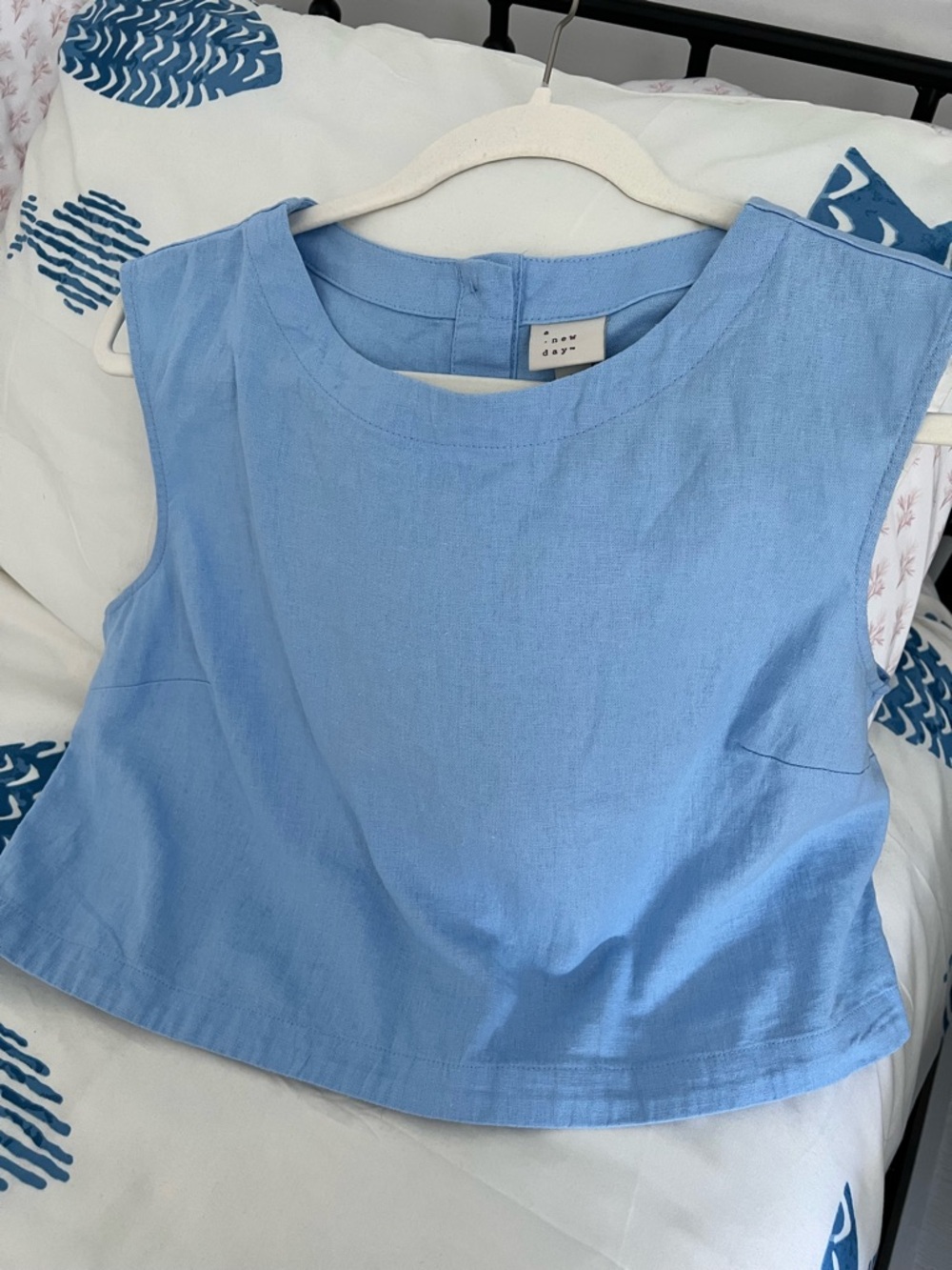 A New Day Light Blue Sleeveless Cropped Linen Blend Top Size M - Picture 4 of 6